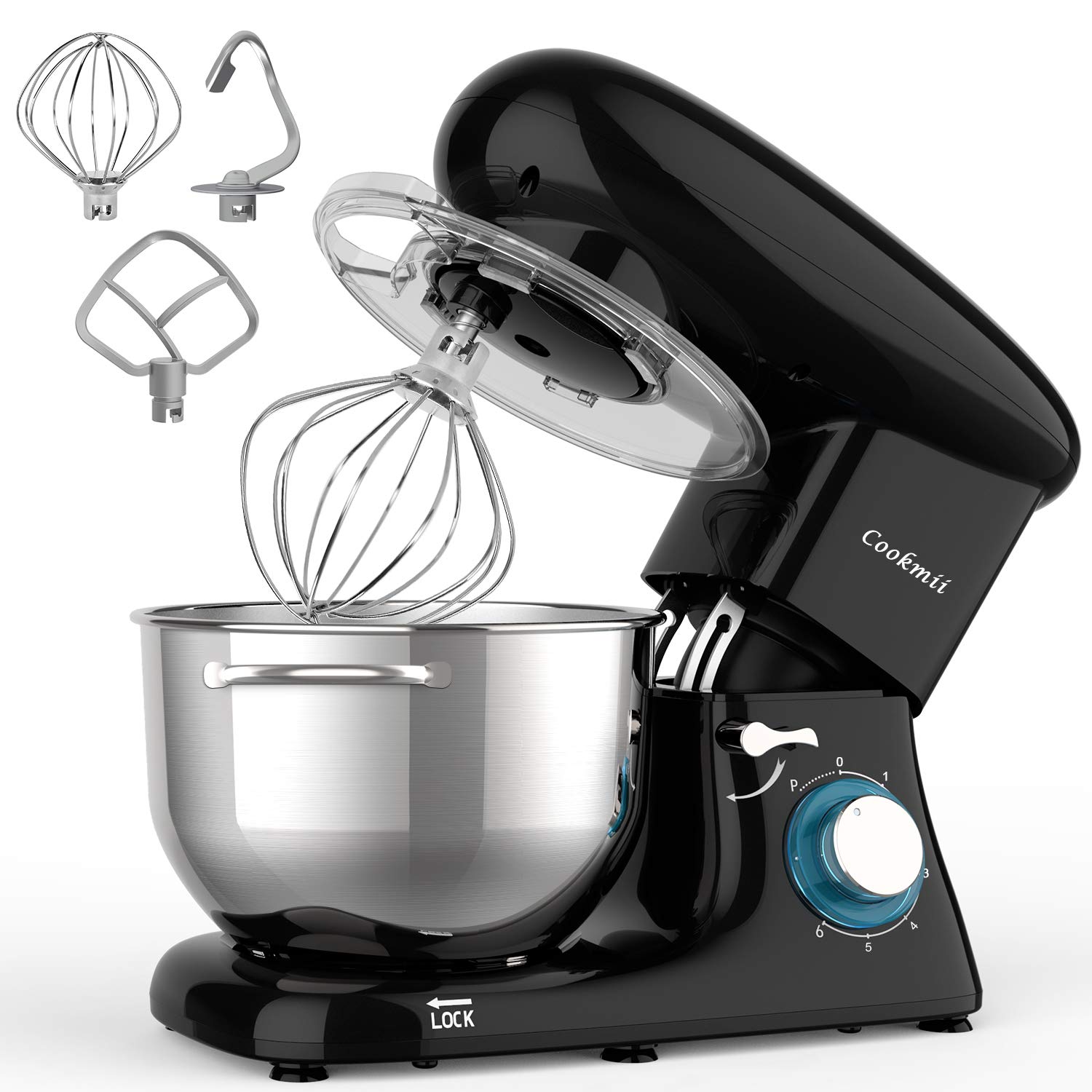 Cookmii Stand Mixer, 660W Dough Mixer with 5.5 Quart Stainless Steel Bowl, Kitchen Food Mixer with Dough Hook,Whisk, Flat Beater, Pouring Shield?Black?