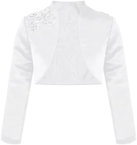 YiZYiF Kids Girls Satin Shrug Flower Girl Dress Coat Floral Bolero Party Jacket Coat Cover up Short Cardigan