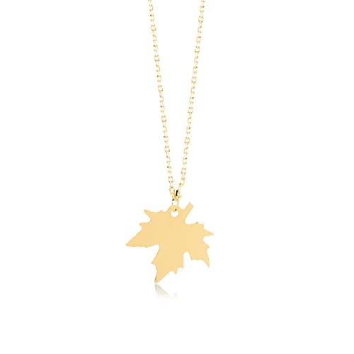 Gelin 14k Solid Gold Maple Leaf Pendant Chain Necklace for Women 18