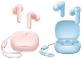 Soundcore by Anker P20i True Wireless Earbuds, 10mm Drivers with Big Bass, Bluetooth 5.3, 30H Playtime, Water-Resistant, 2 Mics for AI Clear Calls, 22 Preset EQs, Customization via App(Pink&Blue)