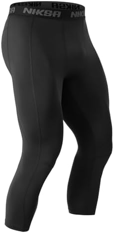 Niksa 34 Mens Compression Pants - Athletic Running Capri Tights Quick Dry Basketball Sports Leggings Gym Workout Base Layer