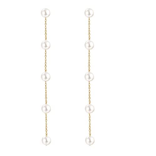 Pearl Dangle Earrings for Women, Threader Earrings Ball Drop Earrings Long Chain Bridal Wedding Jewelry