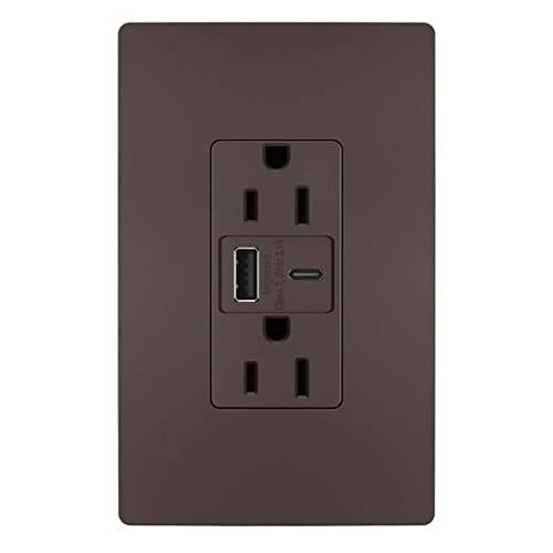 Legrand Pass & Seymour Radiant 15 Amp Wall Power Outlet with 3.1 Amp USB Charger, Dark Bronze