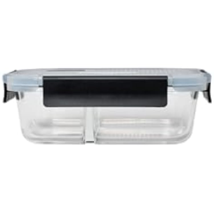 EUROSTAR GS2WSSRCTBK 4.4-Cup 2 Compartment Glass Container with Snap Locking Lids, Black
