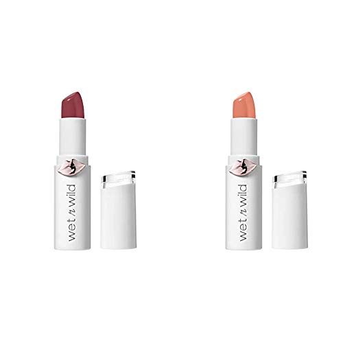 wet n wild Mega Last High-Shine Lip Color, Rose and Slay with Mega Last High-Shine Lip Color, Peach Please