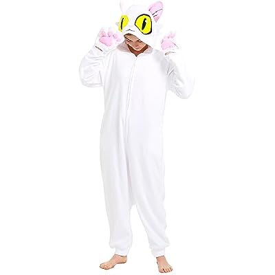 dressfan Animal White Cat Onesie Pajamas Costume kawaii Daijin Neko Halloween Cosplay Costume Christmas Pajamas Adult Women