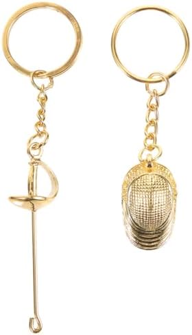 LOGOFUN 2Pcs Fencing Keychain Fencing Keyring Fencing Sport Key Ring Pendant for Fencing Sport Fans Gifts - Gold