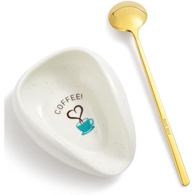 FANGSUN Spoon Rest with Gold Coffee Spoon, Ceramic Spoon Holder for Kitchen Counter, Gifts for Women Mom, New Years Presents, Cute Coffee Bar & Corner Space Accessories