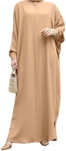 IKADEX Women Batwing Sleeve Abaya Button Loose Fit Long Maxi Muslim Dress Islamic Kaftan Prayer Robe