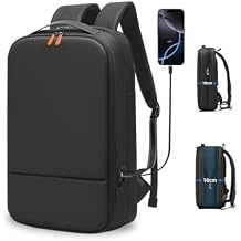 Business Backpack for Men 15.6 inch Expandable Slim Laptop Backpack With USB Charger Port Waterproof Anti-Theft Professional Work Computer Bag Hard Shell Backpack-Black