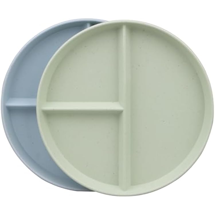 2Pack 9 Inch Portion Control Plates, Divided Plates for Dinner, Round Bariatric Dinner Plate for Adults, Dishwasher & Microwave Safe Blue & Green