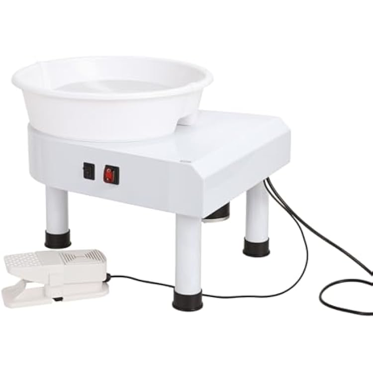 25CM Pottery Wheel Pottery Forming Machine, 350W Electric Pottery Wheel Machine Table Top Electric DIY Clay Tool with Foot Pedal and Detachable Basin for Ceramic Work Art Craft White US Plug