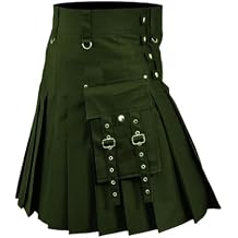Scottish Kilt for Men Vintage Gothic Pleated Skirts Traditional Highland Solid Pleated Buckle Straps Costume Kilts