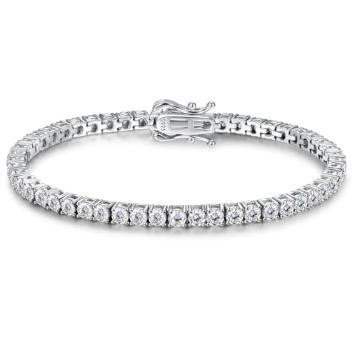5.1CT5.5CT Moissanite Tennis Bracelet for Women, 3mm White Gold Plated S925 Sterling Silver D Color VVS1 Round Cut Moissanite Bracelets Jewelry Gift, Size 6.5Inch7Inch