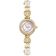 ROCOSJEWE R0262 Bracelet Watches for Women,Fashion Gold Dress Watch,Women's Pearl Bracelet Watch,Dazzling/Pink Dial,Adjustable Stainless Strap,Waterproof,Gift for Women