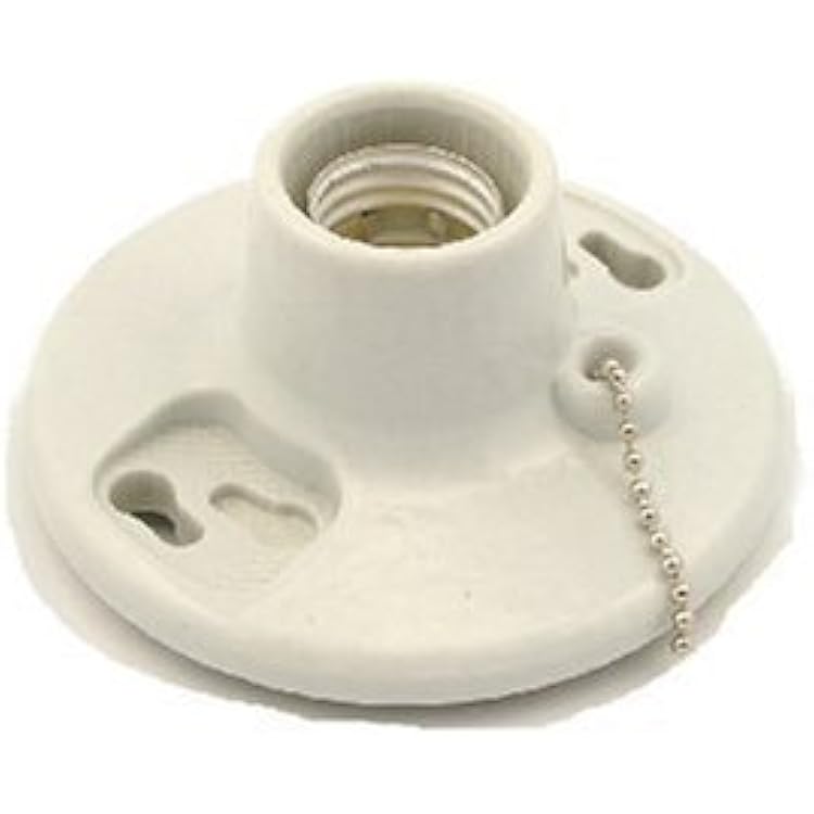 Leviton One-Piece Glazed Porcelain Outlet Box Mount, Incandescent Lampholder, Pull Chain, 29816-C, White