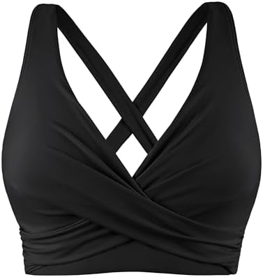 Mycoco Womens Underwire Bikini Top Full Coverage Crop Sport Bikini Top Push Up Criss Cross Swim Top