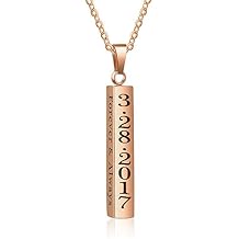 Love Jewelry Personalized Couple Stainless Steel Necklace Engraved Initial Names Vertical Bar Necklace Birthday Gift (Rose Gold)