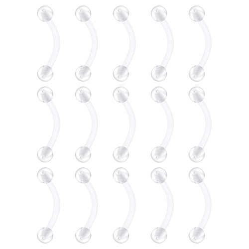 FECTAS 16G 14G Clear Flexible Plastic Daith Rook Earrings Eyebrow Rings Curved Barbells Belly Piercing Retainers 15PCS
