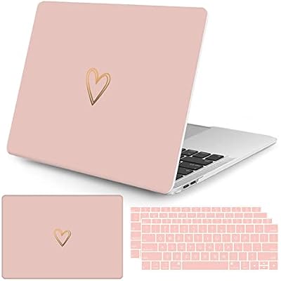 Seorsok Compatible with MacBook Air 13 Inch Case 2020 2019 2018 Release A1932 A2179 M1 A2337 Touch ID, Gold&Cute Heart Pattern Plastic Hard Shell Case with Keyboard Cover,Pink