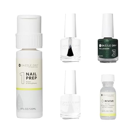 Dazzle Dry Full System Kit - Evergreen Lacquer - A pine green with blue glitter flecks. Full-coverage glitter. (5 Piece Kit)