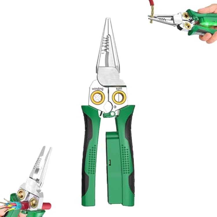 8 in 1 Wire Stripper with Voltage Tester, 2025 New Multifunctional Plier Tools, Foldable Wire Stripper Electrical Pliers for Cutting and Pulling Pliers, Durable Crimping Tool Green, 1pcs
