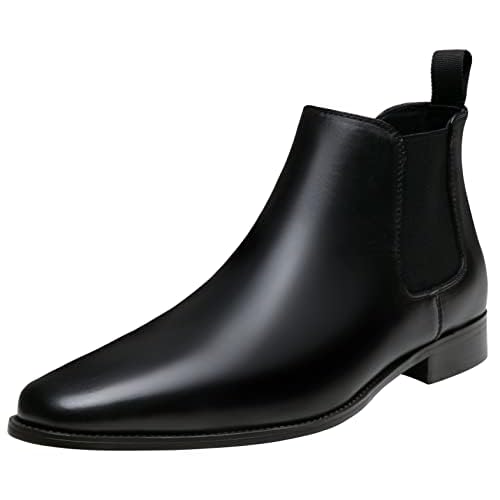 Jousen Chelsea Boots Men Polished Leather Dress Boots Stylish Classic Retro Slip On Boots for Men