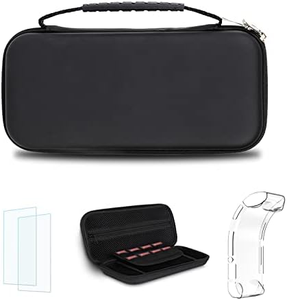 Simpeak Accessories Travel Carrying Case for Switch Lite, Hard Shell Storage Bag with Tempered Glass and Silicone Protective Case in Black