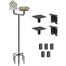 3 Holders Upgrade Bird House Pole with 90inch for Outdoor Bird Feeder Bath, Heavy Duty Adjustable Birdhouse Stand with 4 Plates & 5 Prong Base for Garden, Yard(NO Birdhouse & Birdbath)