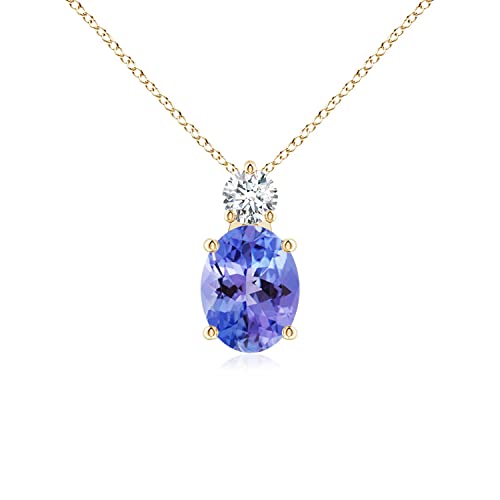 Angara Natural Tanzanite Solitaire Pendant for Women | Oval Tanzanite Solitaire Pendant with Diamond in 14K Solid GoldSilverPlatinum With 18 Chain | December Birthday, Gemstone Jewelry Gift
