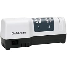 Chef'sChoice Hybrid Knife Sharpeners for 20-Degree Straight and Serrated Knives Combines Electric and Manual Sharpening With 100-Percent Diamond Abrasives And Precision Angle Guides, 3-Stage, White