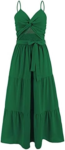 CHICWISH Womens MintGreenBlackOrange Twist Cutout Shirred Cami Maxi Dress