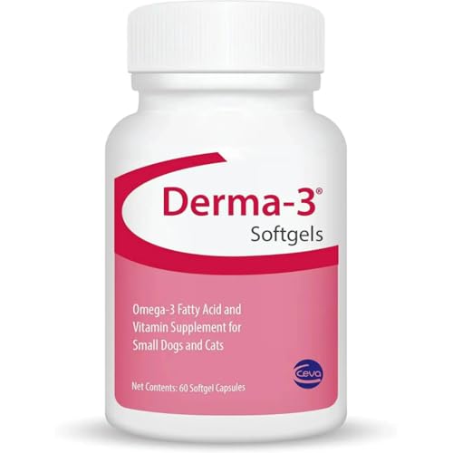 Ceva Derma-3 Softgels, Omega-3 Fatty Acid & Vitamin Supplement for Small Dogs  Cats 60 Count