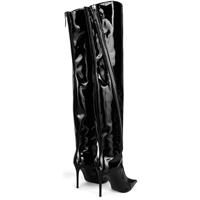 10cm Large Size Patent Leather Zipper Over-The-Knee Leather Boots Simple Womens Stiletto Heeled Long Boots