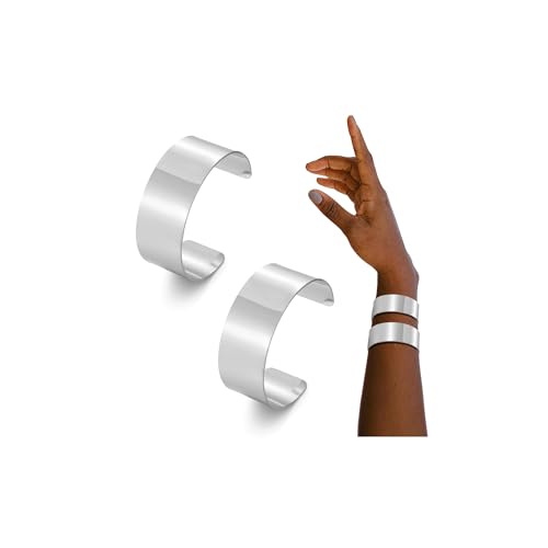 BOMAIL 2PCS Cuff Bangle Bracelets for Women - 14k Gold Plated Adjustable Open Statement Wide Bangles Gold Sliver Wrist Cuff Wrap Bracelets Jewelry