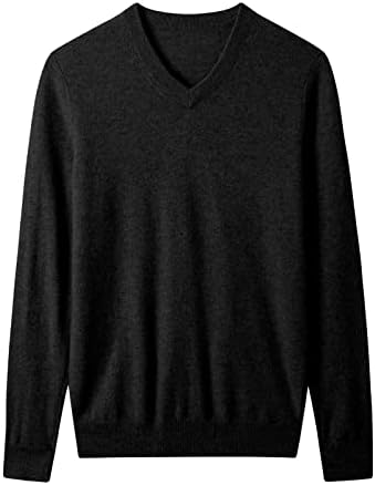 ZHILI Men 100 Cashmere Winter Long Sleeve Comfortable V-Neck Sweater Male_Black_Large