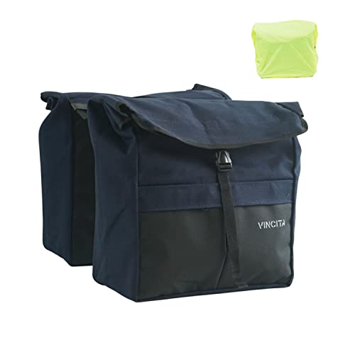 Vincita Double Bike Pannier Bag 12L Top Load Rear Rack Saddlebags Water-Resistant Commuter Carrier with Rain Cover, Rigid Back & Reflective Trim Fits Road, Hybrid & E-Bikes