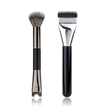 2pcs Nose Contour Brush Set - 2-In-1 U-Shaped & Fluffy Brush, Flat Foundation Concealer Makeup Brush - for Blush Highlight and Nose Sculpting and Defining.