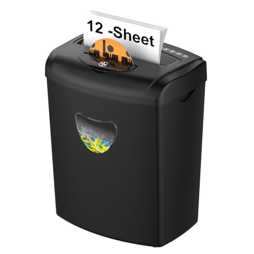 Woolsche 12-Sheet Cross Cut Paper Shredder with Large 5.55-Gallon Basket - P-4 Security, 3-Mode Shred for CardsCDsStaplesClips - Jam Proof System for Office ETL Certified
