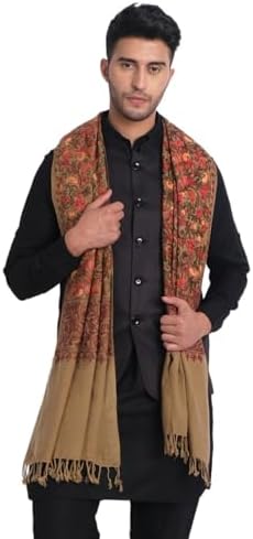 Zamour Large Kashmiri Scarf Stole Shawl for Men, Original Embroidered Punjabi Aari Work