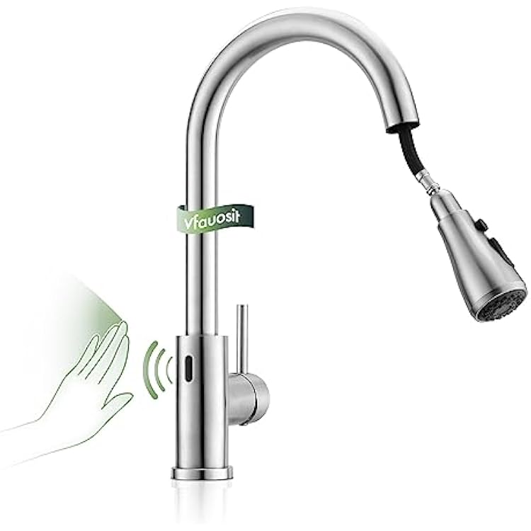 Touchless Kitchen Faucet, VFAUOSIT Kitchen Sink Faucet with Pull Down Sprayer Brushed Nickel Motion Sensor Smart Hands-Free, Stainless Steel Single Hole Faucet for Bar Laundry RV Bathroom Sink