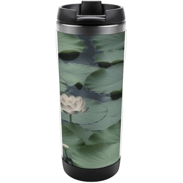 Black Lily Pads Travel Coffee Mug 12.85oz Insulated Coffee Tumbler 304 Stainless Steel Water Bottle for Travel Fitness Outdoor Activities Coffee Shop Office Home