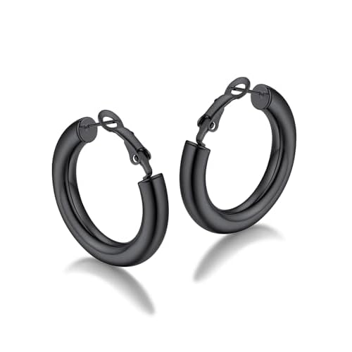 FaithHeart Chunky Hoop Earrings for Women, SilverBlack14K Gold Plated Stainless Steel Earrings 5mm Thick Hollow Tube Hoops Hypoallergenic Lightweight Earring 20304050607080mm