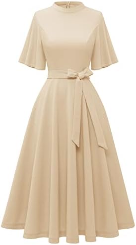 MUADRESS Women Vintage Cocktail Dresses Modest Short Sleeve Classic Tea Dresses Bridesmaid Party Homecoming Dress
