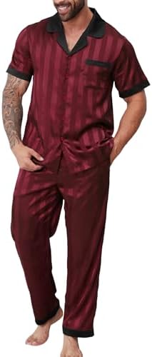 DEARCASE Mens Pajamas Set Satin Silk For Men Sexy Loungewear Sleepwear Long Pants Button Down Pajama 2 Piece Lingerie