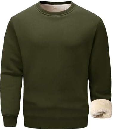 Flygo Mens Sherpa Lined Sweatshirts Fleece Pullover Top Cotton Crew Neck Sweatshirt Warm Sweater Winter Clothes