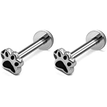 2pcs G23 Implant Grade Titanium Internally Threaded 16GA ASTM F-136 Black Puppy Paw Ends Labret Monroe Lip Stud Tragus Cartilage Earring Ring Nose Piercing Jewelry Bar Length 6-10mm