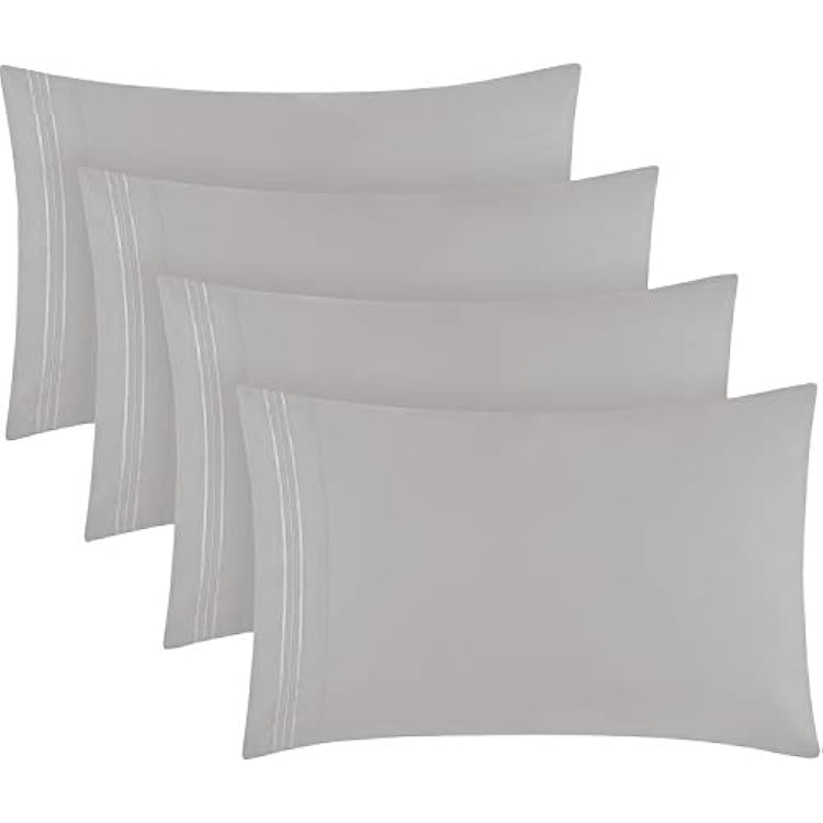 Mellanni Pillow Cases Set - 4 PC Iconic Collection Pillowcases - Luxury, Extra Soft, Cooling Pillow Covers - Wrinkle, Fade, Stain Resistant StandardQueen 20 x 30, Light Gray