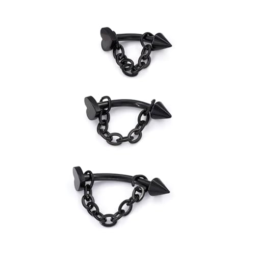 3 Pcs 316L Stainless Steel 16G Tragus Helix Rook Piercing Jewelry with Chain, Cartilage Earrings for Women, Belly Button Ring Vertical Labret Lip Piercing Jewelry