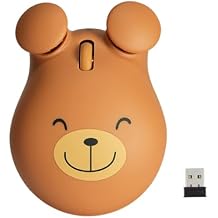 Wireless Mouse 2.4GHz Lovely Cartoon Bear Shape USB Portable Cordless with USB Receiver, Kids Small Optical Computer Mouse for Laptop Computer